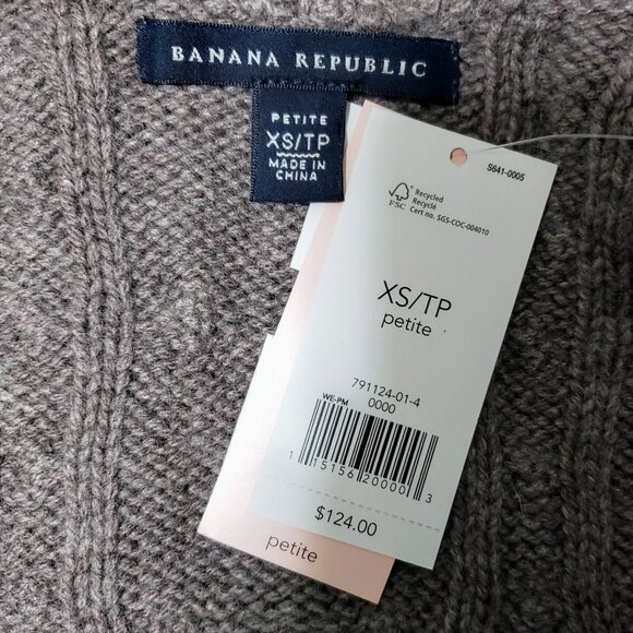 NEW VTG Banana Republic Petite Cable Knit Lambswool Blend Long Open SS Cardigan - Picture 5 of 8
